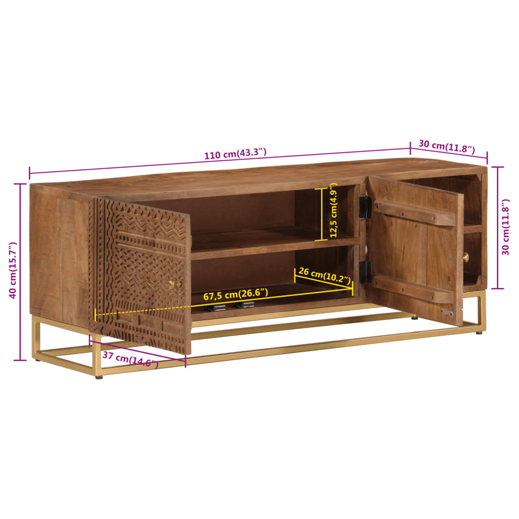 TV Cabinet 110x30x40 cm Solid Wood Mango and Iron