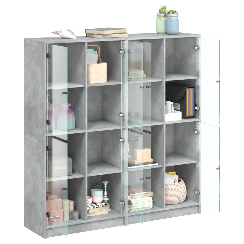 Bookcase with Doors Concrete Grey 136x37x142 cm Engineered Wood