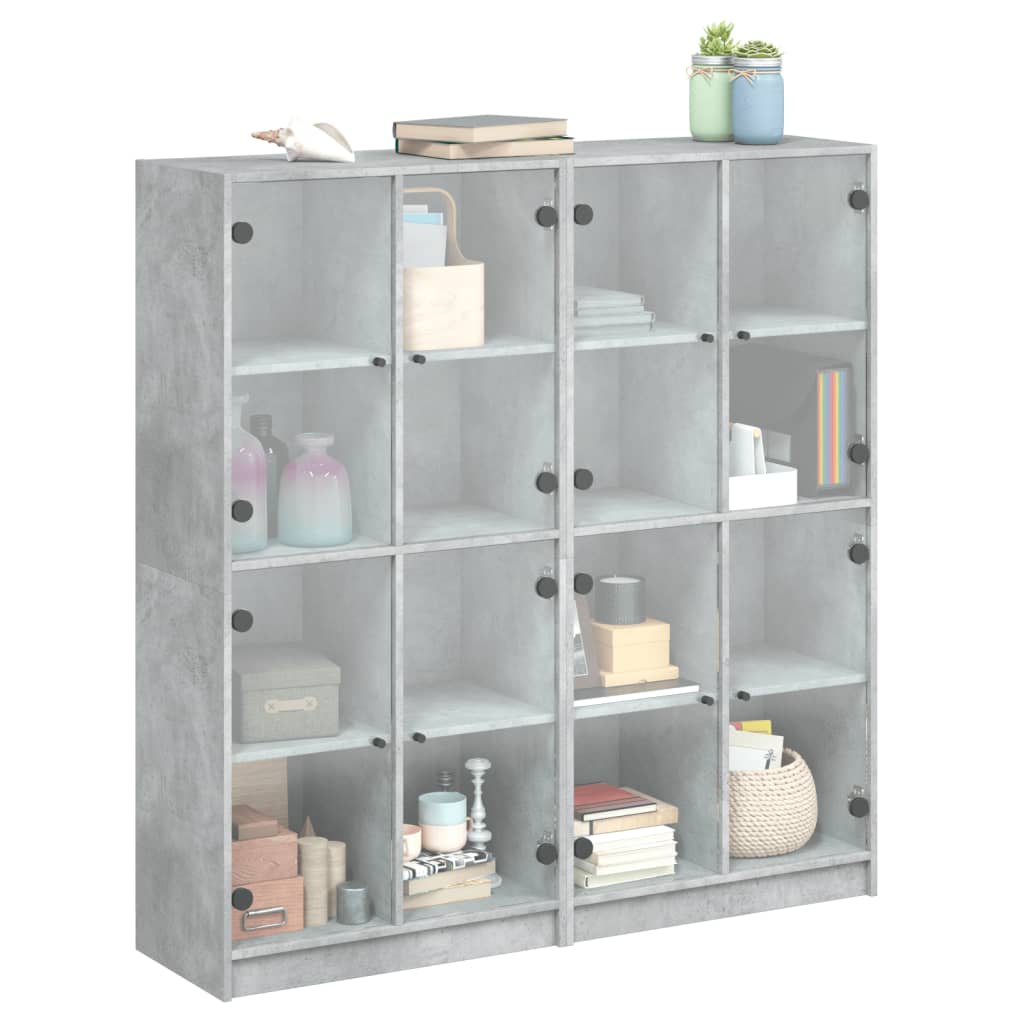 Bookcase with Doors Concrete Grey 136x37x142 cm Engineered Wood