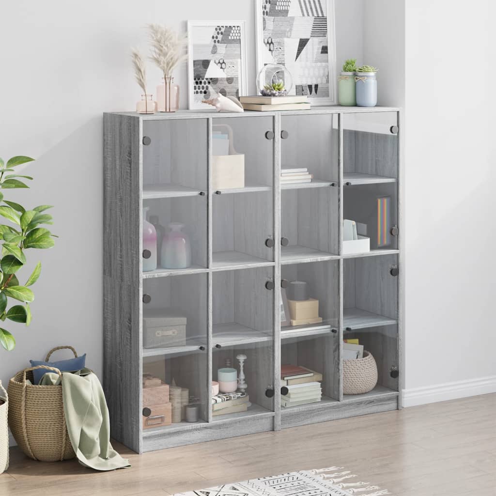 Bookcase with Doors Grey Sonoma 136x37x142 cm Engineered Wood