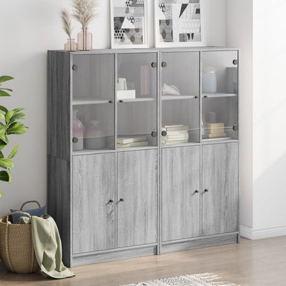 Bookcase with Doors Grey Sonoma 136x37x142 cm Engineered Wood