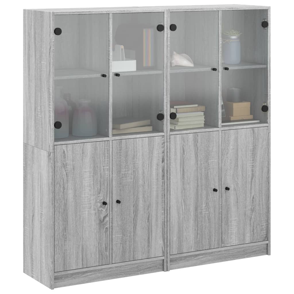 Bookcase with Doors Grey Sonoma 136x37x142 cm Engineered Wood