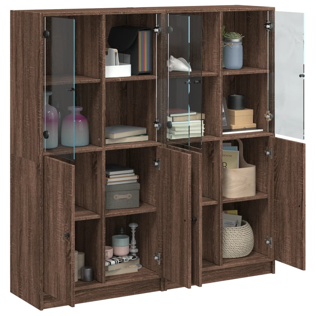 Bookcase with Doors Brown Oak 136x37x142 cm Engineered Wood