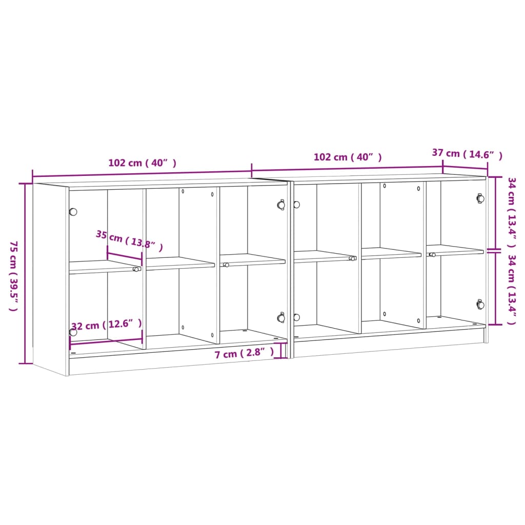 Bookcase with Doors White 204x37x75 cm Engineered Wood