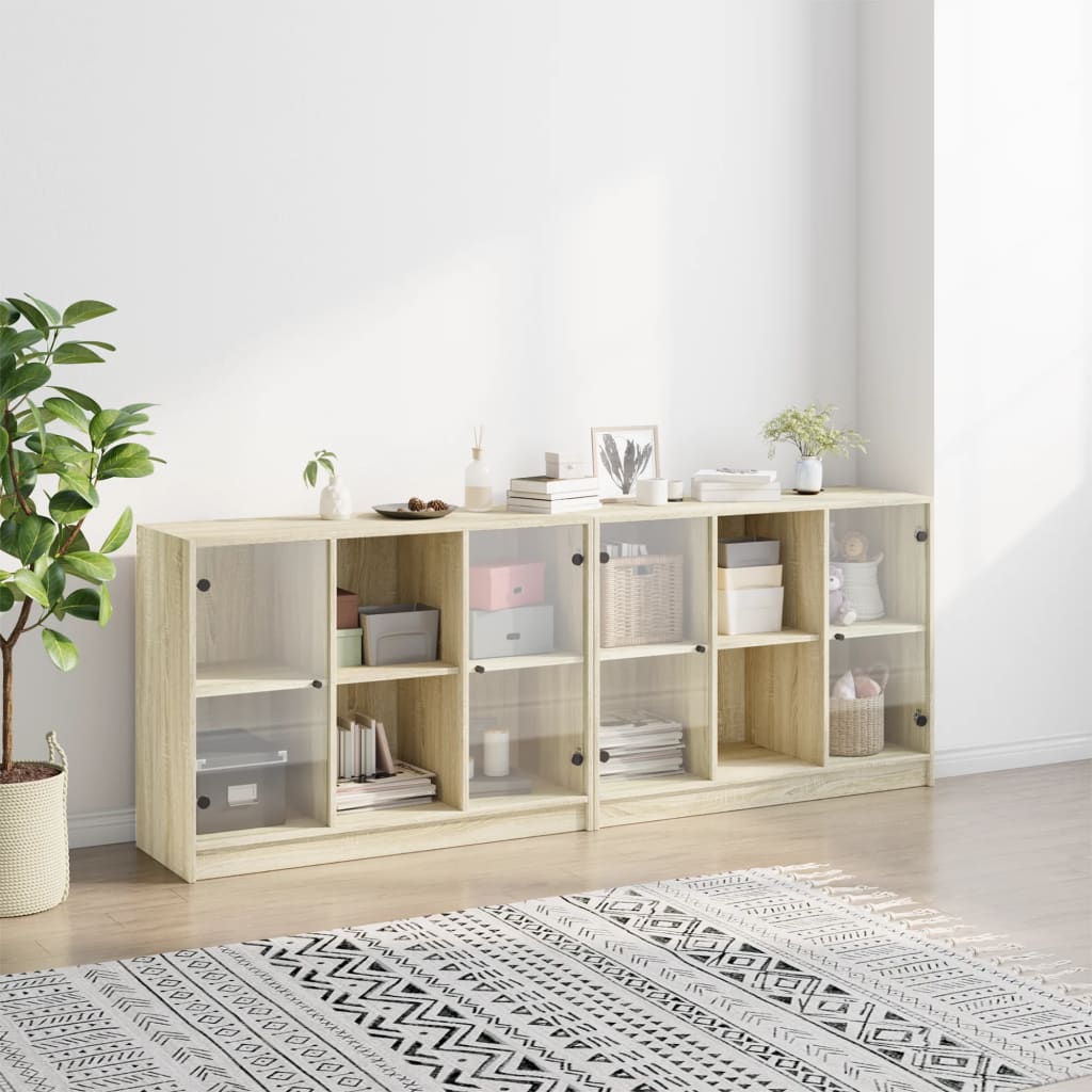 Bookcase with Doors Sonoma Oak 204x37x75 cm Engineered Wood