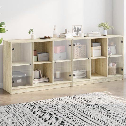 Bookcase with Doors Sonoma Oak 204x37x75 cm Engineered Wood