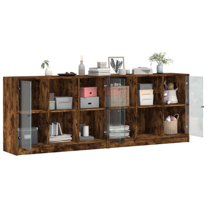 Bookcase with Doors Smoked Oak 204x37x75 cm Engineered Wood