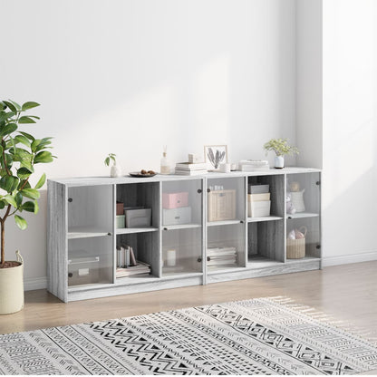 Bookcase with Doors Grey Sonoma 204x37x75 cm Engineered Wood