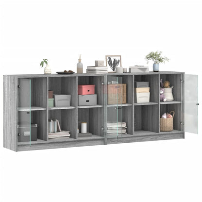 Bookcase with Doors Grey Sonoma 204x37x75 cm Engineered Wood