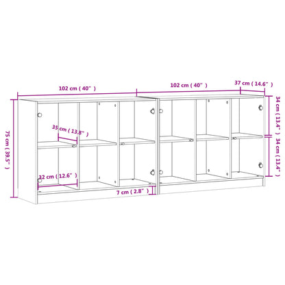 Bookcase with Doors Grey Sonoma 204x37x75 cm Engineered Wood