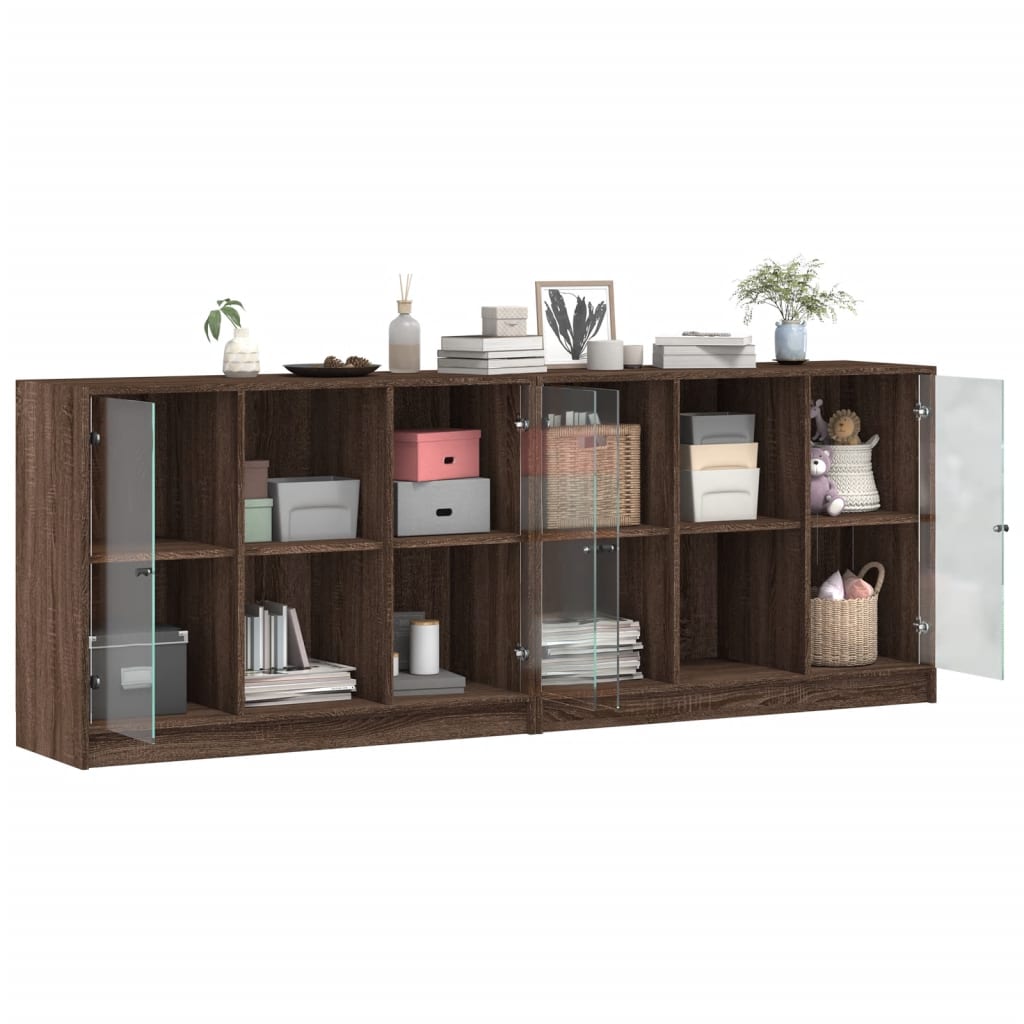 Bookcase with Doors Brown Oak 204x37x75 cm Engineered Wood