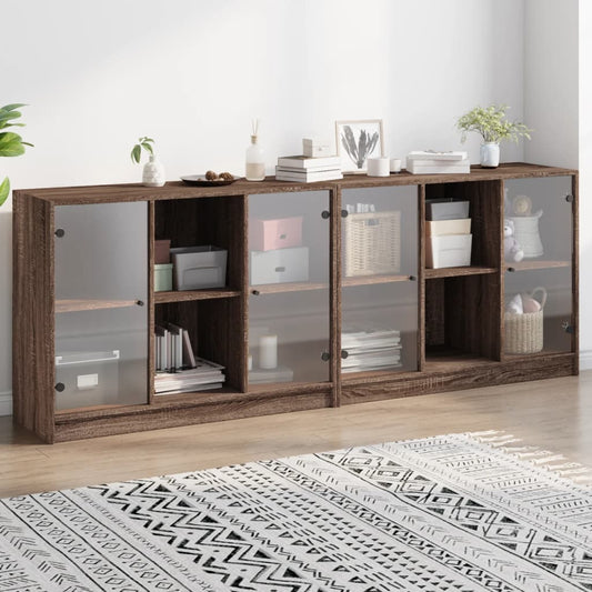 Bookcase with Doors Brown Oak 204x37x75 cm Engineered Wood