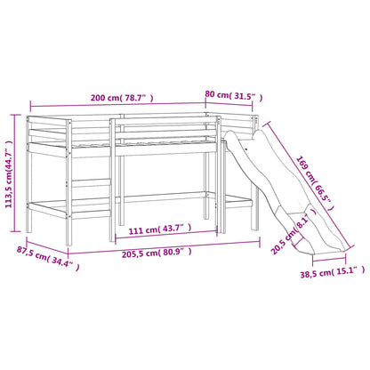 Kids' Loft Bed without Mattress with Slide Black 80x200 cm
