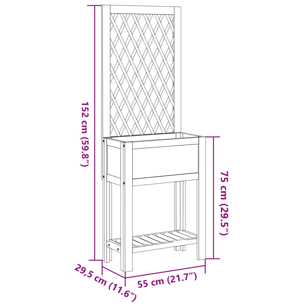 Planter with Trellis and Shelf 55x29.5x152 cm Solid Wood Acacia