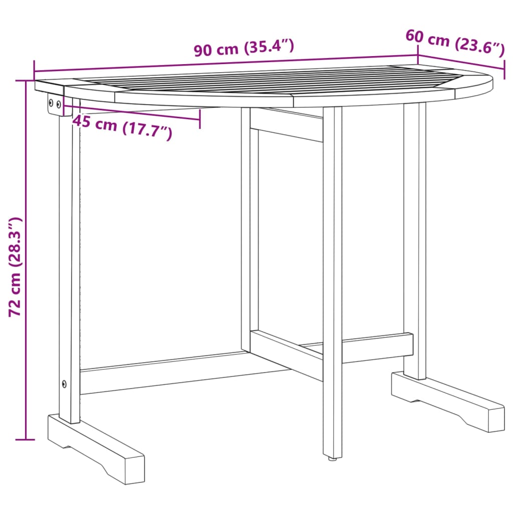 Folding Balcony Table 90x60x72 cm Solid Wood Acacia