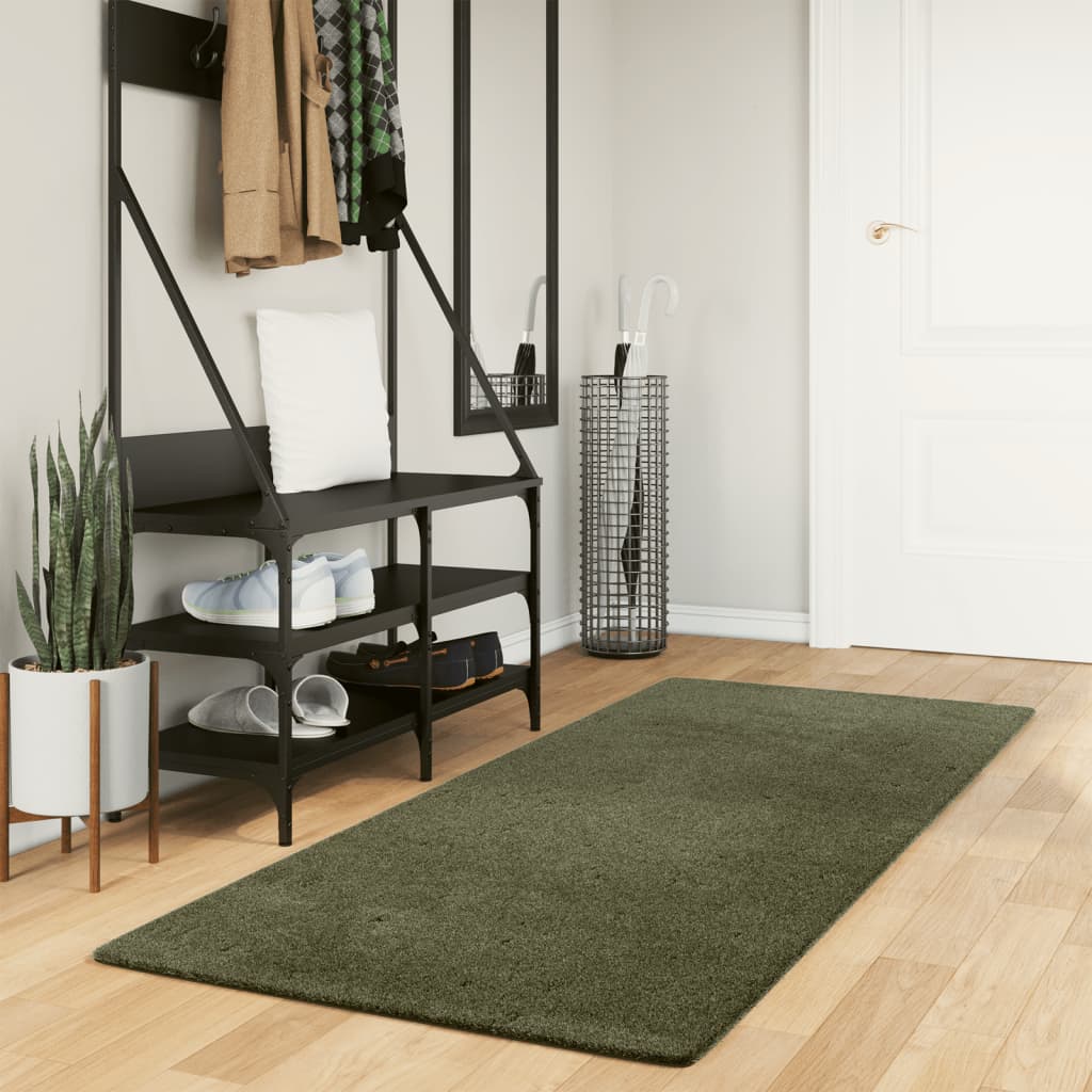 Rug HUARTE Short Pile Soft and Washable Forest Green 80x200 cm