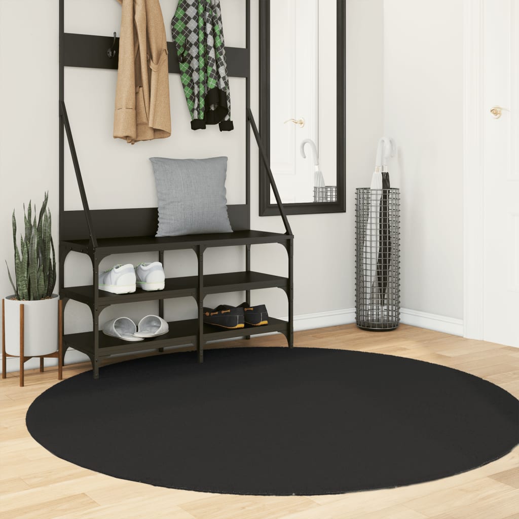 Rug HUARTE Short Pile Soft and Washable Black Ø 160 cm