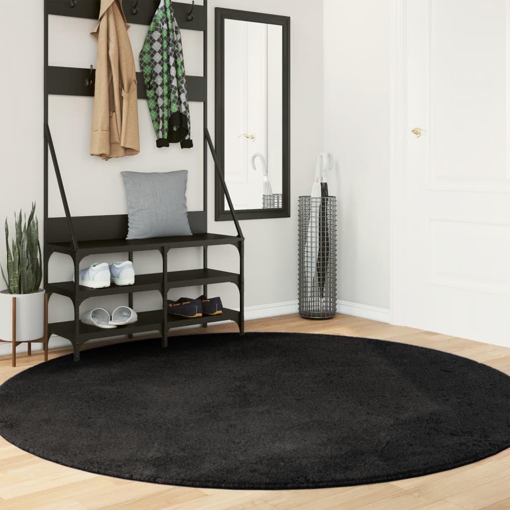 Rug HUARTE Short Pile Soft and Washable Black Ø 200 cm