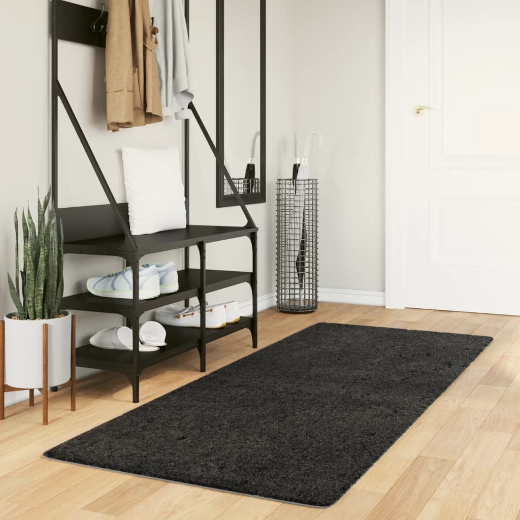 Shaggy Rug PAMPLONA High Pile Modern Anthracite 80x200 cm