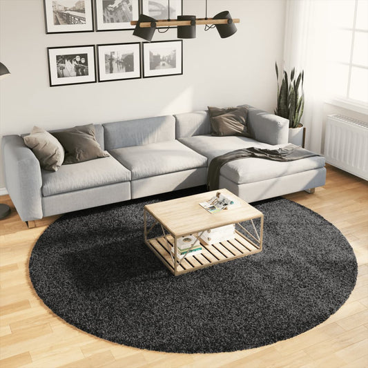 Shaggy Rug PAMPLONA High Pile Modern Anthracite Ø 240 cm