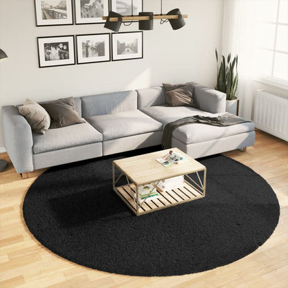 Shaggy Rug PAMPLONA High Pile Modern Black Ø 240 cm