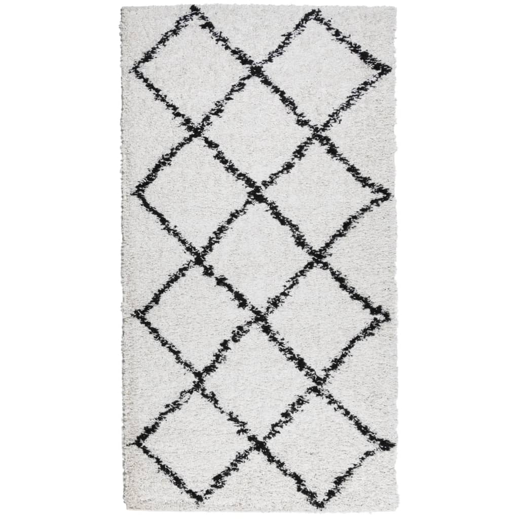 Shaggy Rug PAMPLONA High Pile Modern Cream and Black 60x110 cm