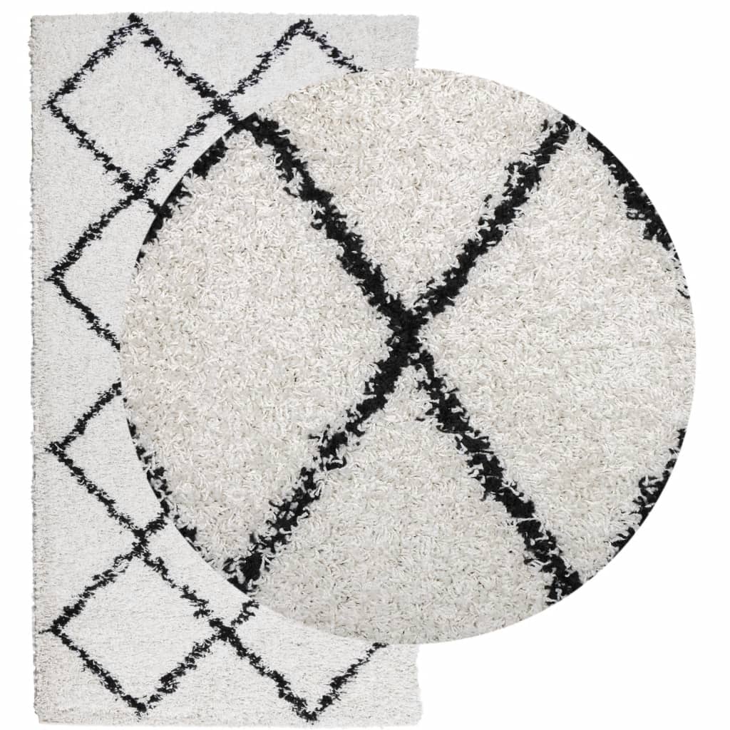 Shaggy Rug PAMPLONA High Pile Modern Cream and Black 60x110 cm