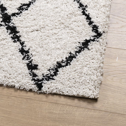 Shaggy Rug PAMPLONA High Pile Modern Cream and Black 60x110 cm