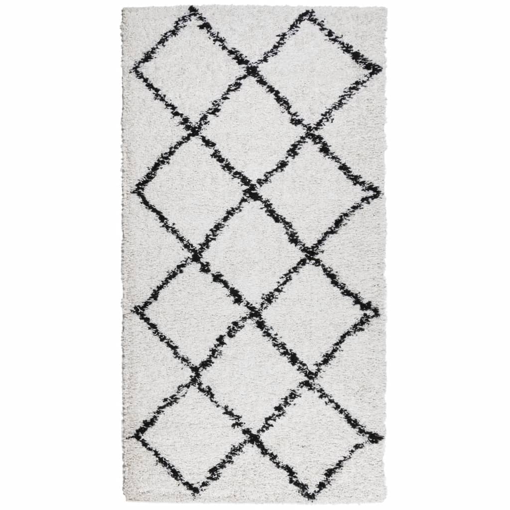 Shaggy Rug PAMPLONA High Pile Modern Cream and Black 80x150 cm