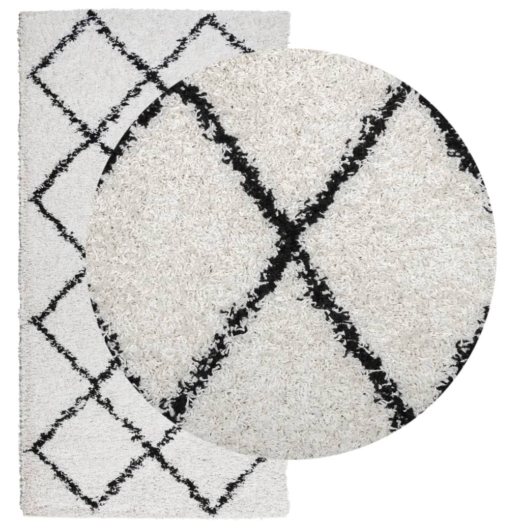 Shaggy Rug PAMPLONA High Pile Modern Cream and Black 80x150 cm