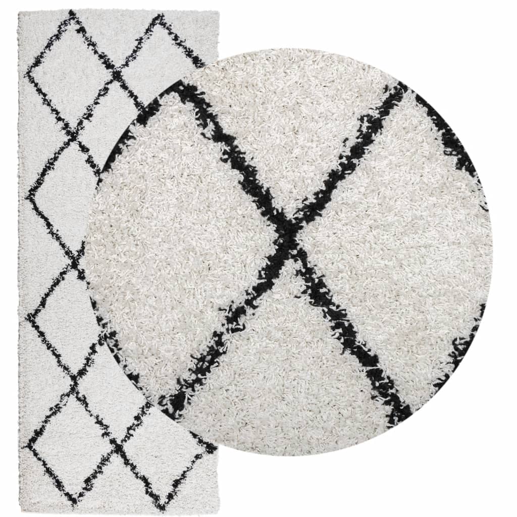 Shaggy Rug PAMPLONA High Pile Modern Cream and Black 80x200 cm