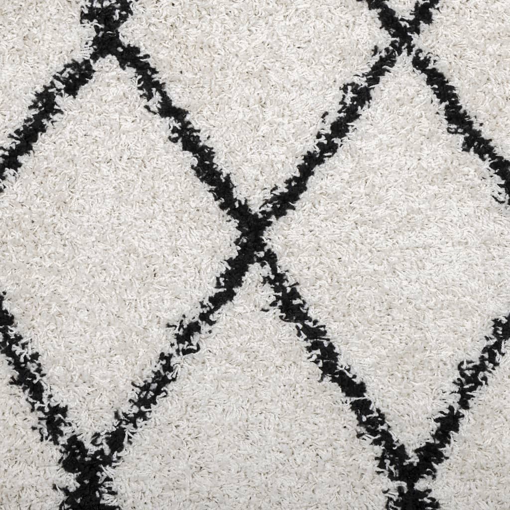 Shaggy Rug PAMPLONA High Pile Modern Cream and Black 80x200 cm