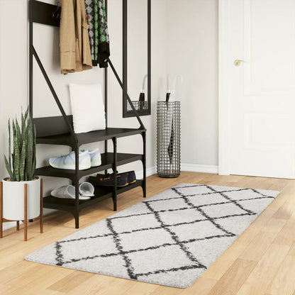 Shaggy Rug PAMPLONA High Pile Modern Cream and Black 80x200 cm