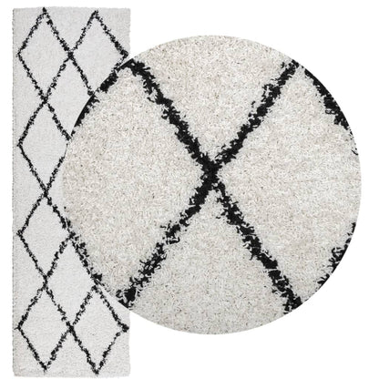 Shaggy Rug PAMPLONA High Pile Modern Cream and Black 80x250 cm