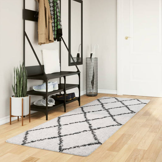 Shaggy Rug PAMPLONA High Pile Modern Cream and Black 80x250 cm