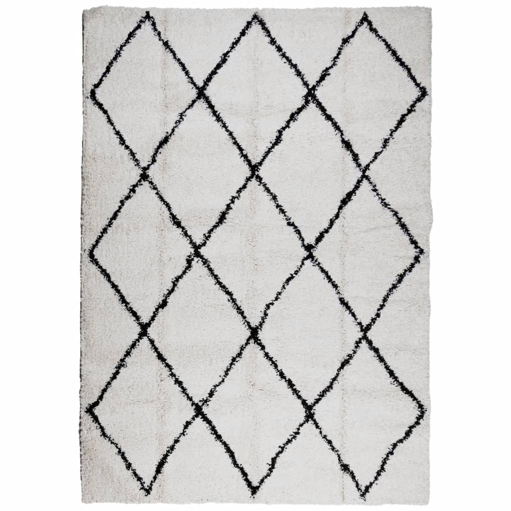 Shaggy Rug PAMPLONA High Pile Modern Cream and Black 140x200 cm