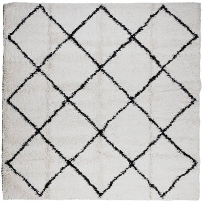 Shaggy Rug PAMPLONA High Pile Modern Cream and Black 160x160 cm