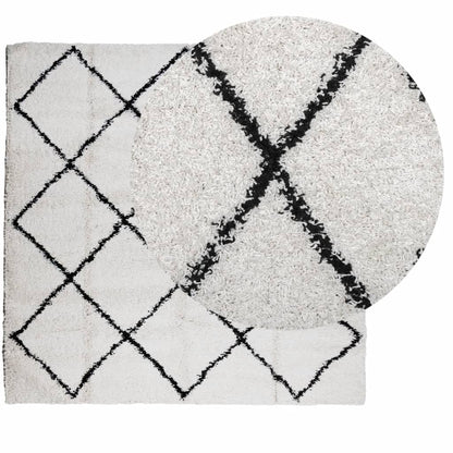 Shaggy Rug PAMPLONA High Pile Modern Cream and Black 160x160 cm