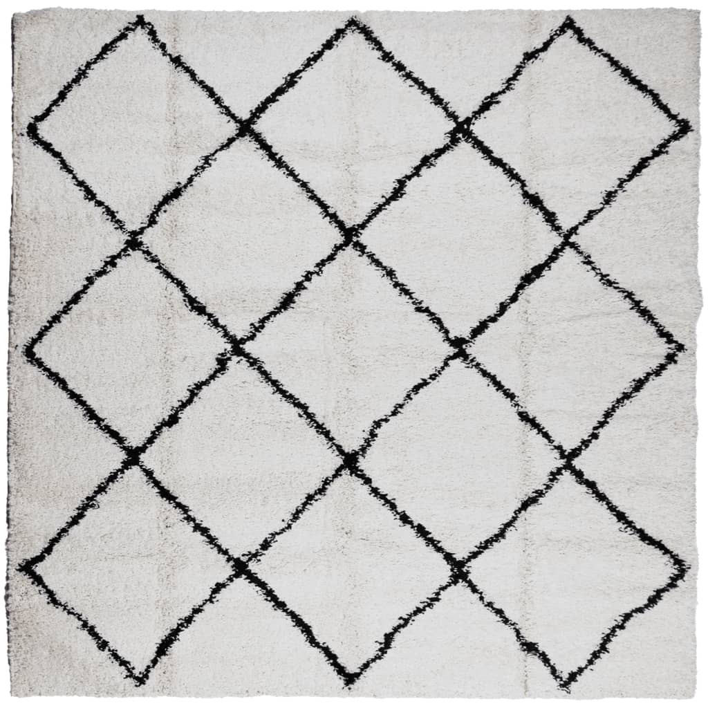 Shaggy Rug PAMPLONA High Pile Modern Cream and Black 200x200 cm