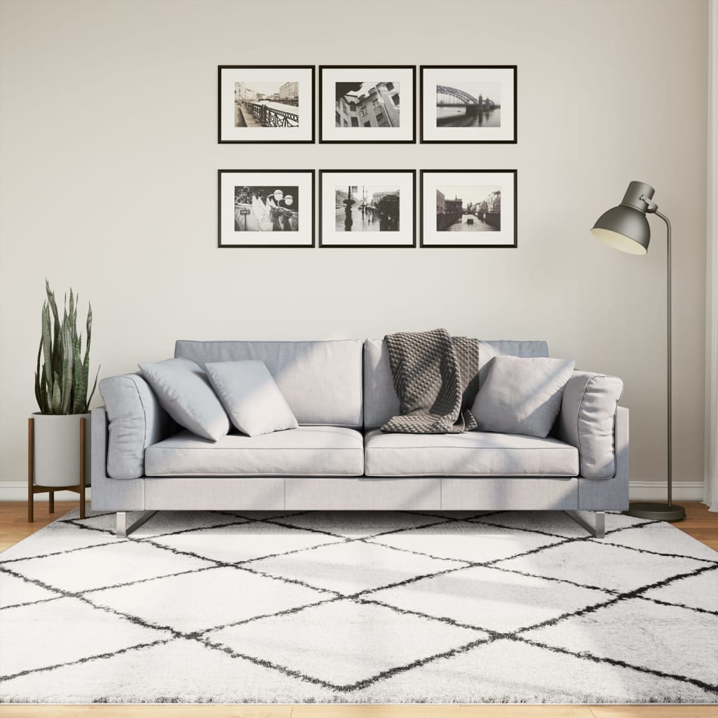 Shaggy Rug PAMPLONA High Pile Modern Cream and Black 200x200 cm