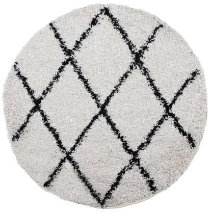 Shaggy Rug PAMPLONA High Pile Modern Cream and Black Ø 80 cm