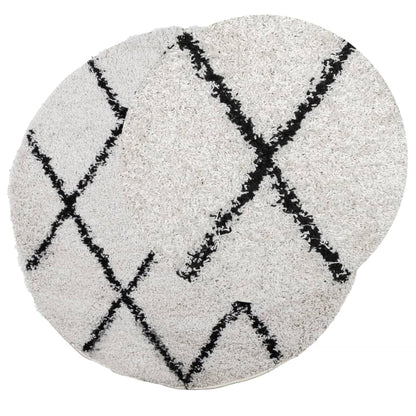 Shaggy Rug PAMPLONA High Pile Modern Cream and Black Ø 80 cm