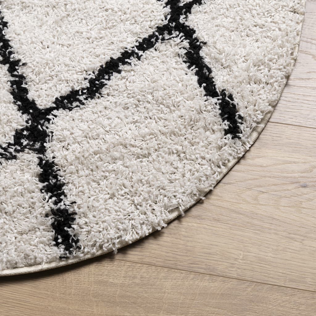 Shaggy Rug PAMPLONA High Pile Modern Cream and Black Ø 80 cm