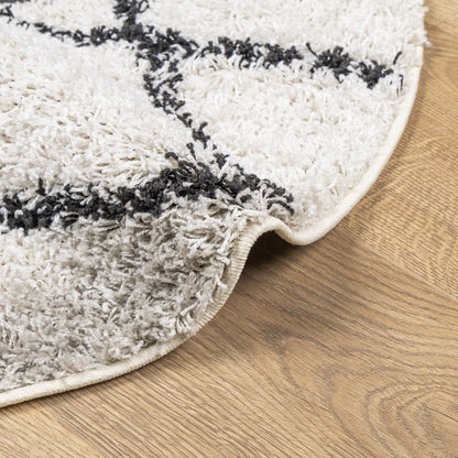 Shaggy Rug PAMPLONA High Pile Modern Cream and Black Ø 80 cm