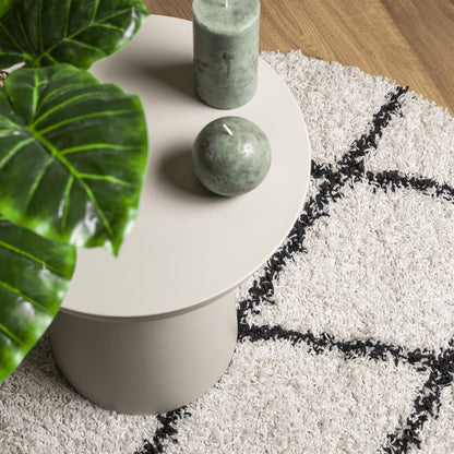 Shaggy Rug PAMPLONA High Pile Modern Cream and Black Ø 80 cm