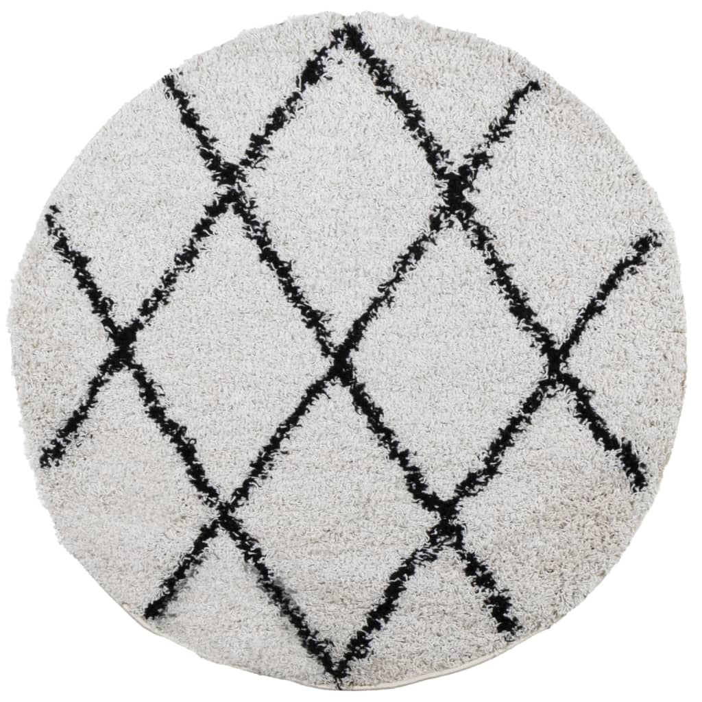 Shaggy Rug PAMPLONA High Pile Modern Cream and Black Ø 160 cm