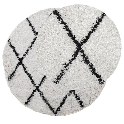 Shaggy Rug PAMPLONA High Pile Modern Cream and Black Ø 160 cm