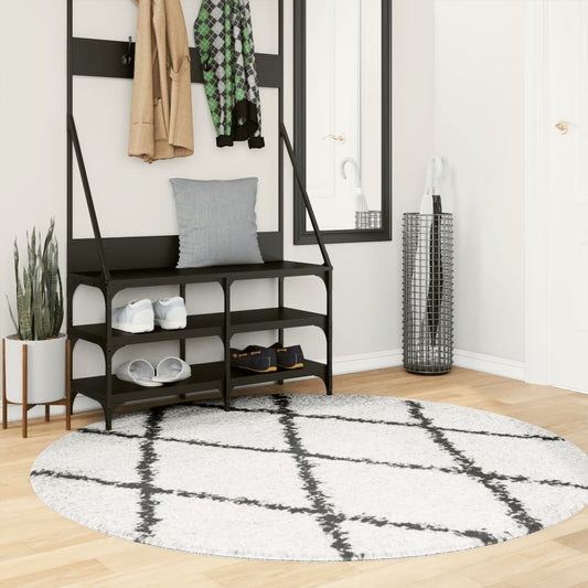 Shaggy Rug PAMPLONA High Pile Modern Cream and Black Ø 160 cm