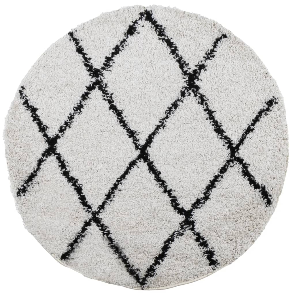 Shaggy Rug PAMPLONA High Pile Modern Cream and Black Ø 240 cm