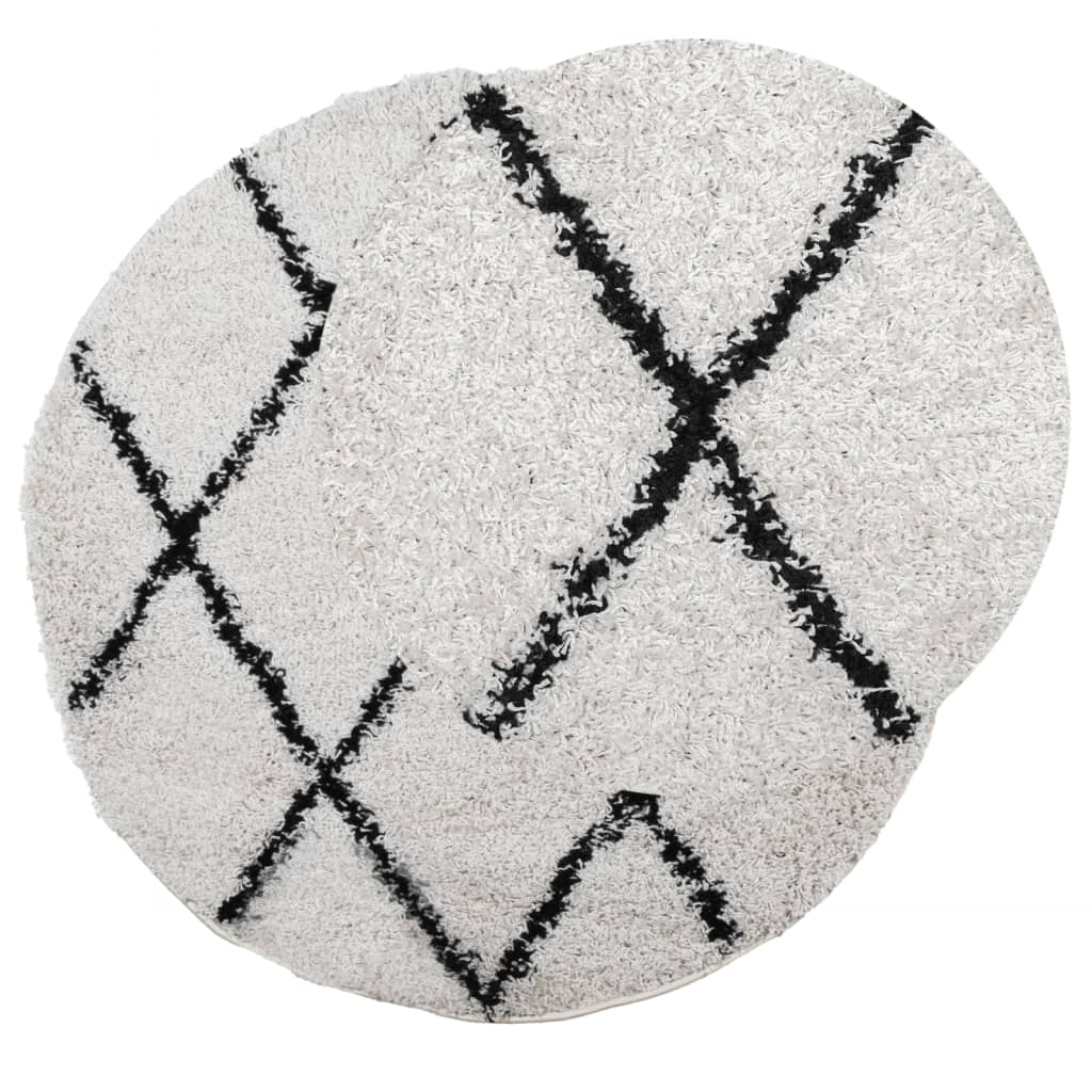 Shaggy Rug PAMPLONA High Pile Modern Cream and Black Ø 240 cm